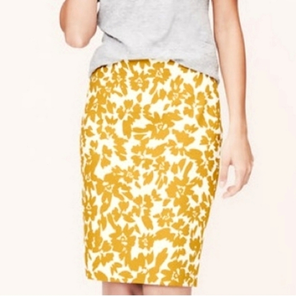 LOFT Mustard Floral Pencil Skirt